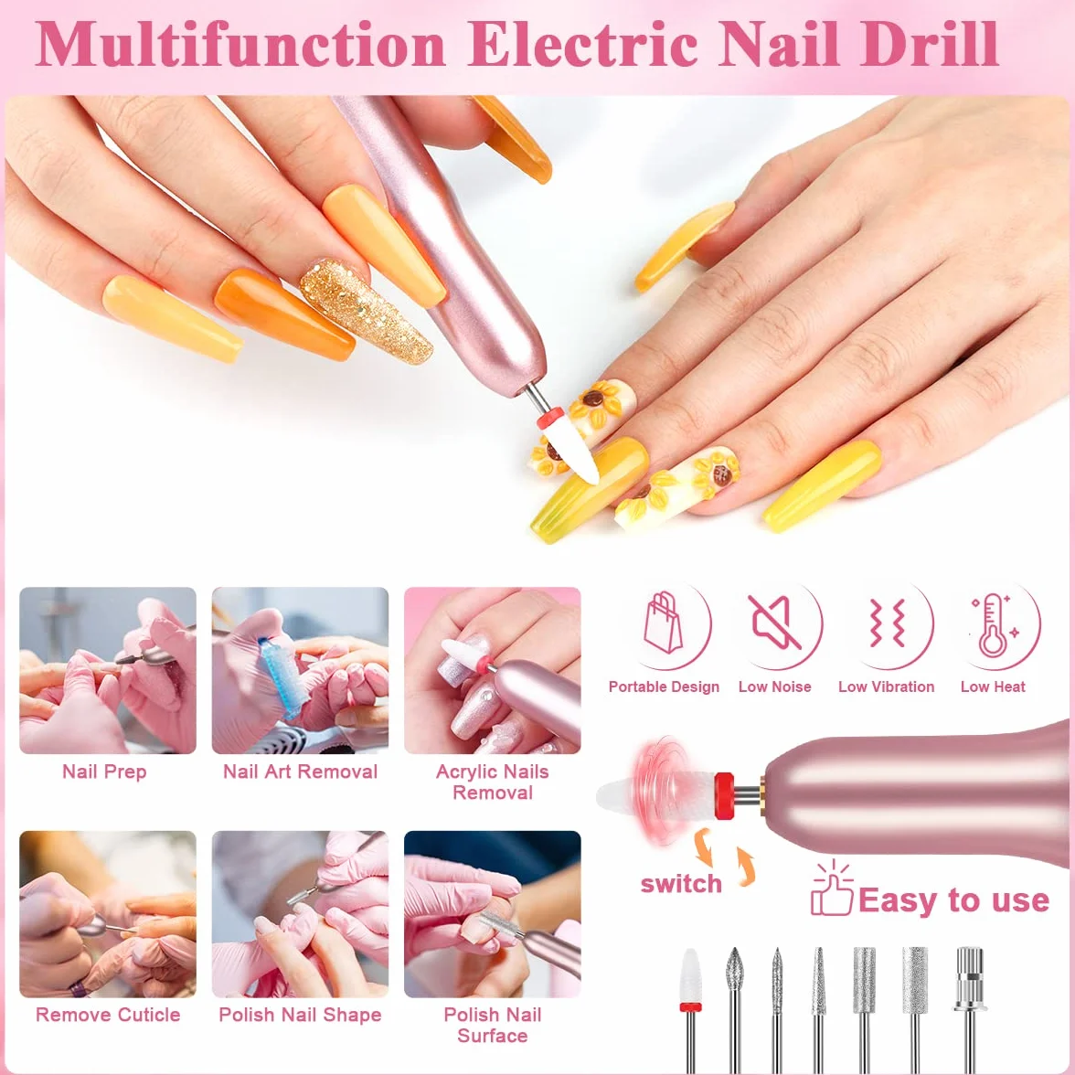 Saviland Kits De Uñas AcríLicas Para Principiantes: Polvo AcríLico Rosa Blanco Transparente, Cepillo De Uñas Líquido AcríLico, Taladro Eléctrico Para Uñas, Imprimación Para Uñas