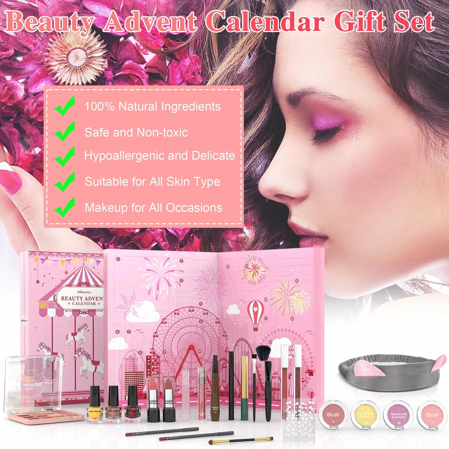 Aifanciey Calendario Adviento 2025, Makeup Set de Maquillaje Calendario de Adviento con 24 de Cosméticos, Regalo ideal para de Nochebuena, Navidad, Festival
