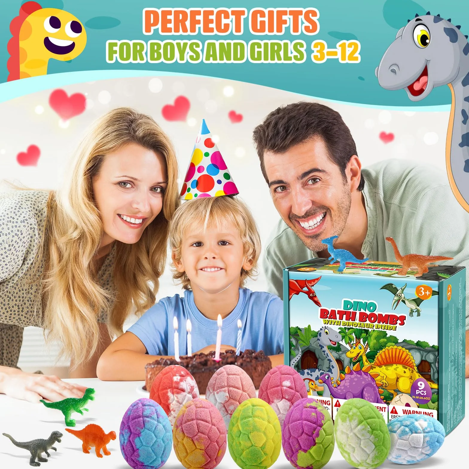 Qivatex Bombas de baño para niños con juguetes de dinosaurio en el interior, paquete de 9 bombas de baño de dinosaurio orgánico, juego de regalo de baño de burbujas