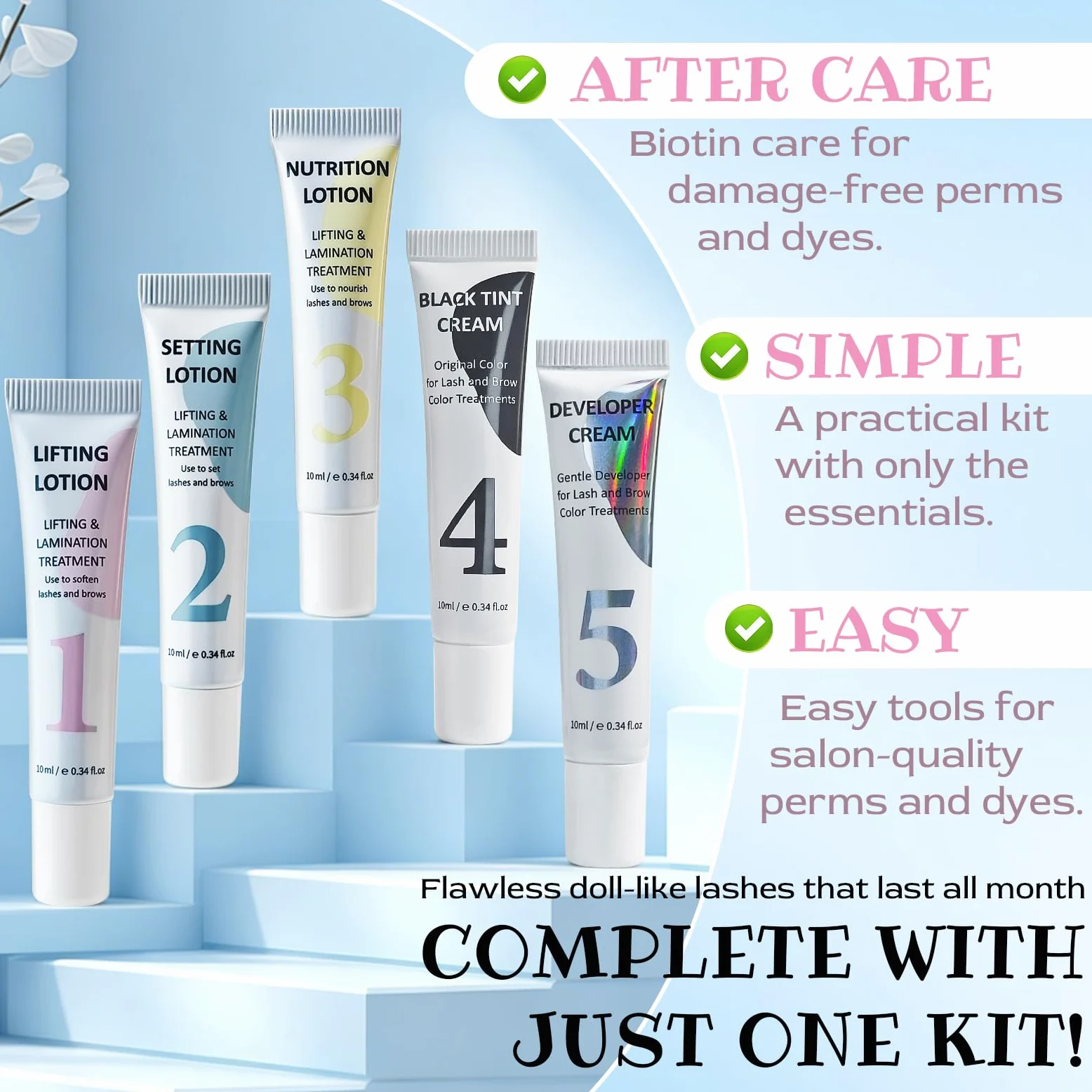 Lifting Pestañas Kit, Lash Lift Kit y Tinte Pestañas, Kit 2 en 1 de Lifting Pestañas para Salón en Casa, Diseño Tubular, 6 Almohadillas para Todas las Formas de Ojos