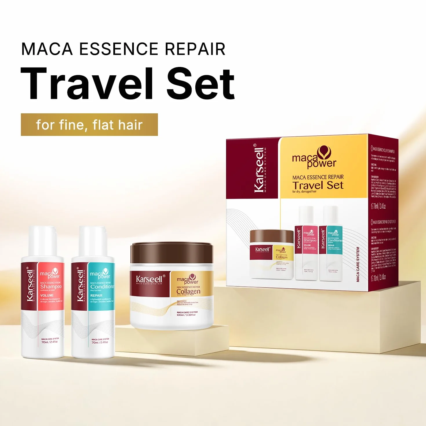 Karseell Sets de Viaje para el Cuidado del Cabello, Colágeno Mascarilla Pelo, Champu Y Acondicionador, Restauración Profunda para Seco y Dañado el Cabello Todo Tipo de Cabellos