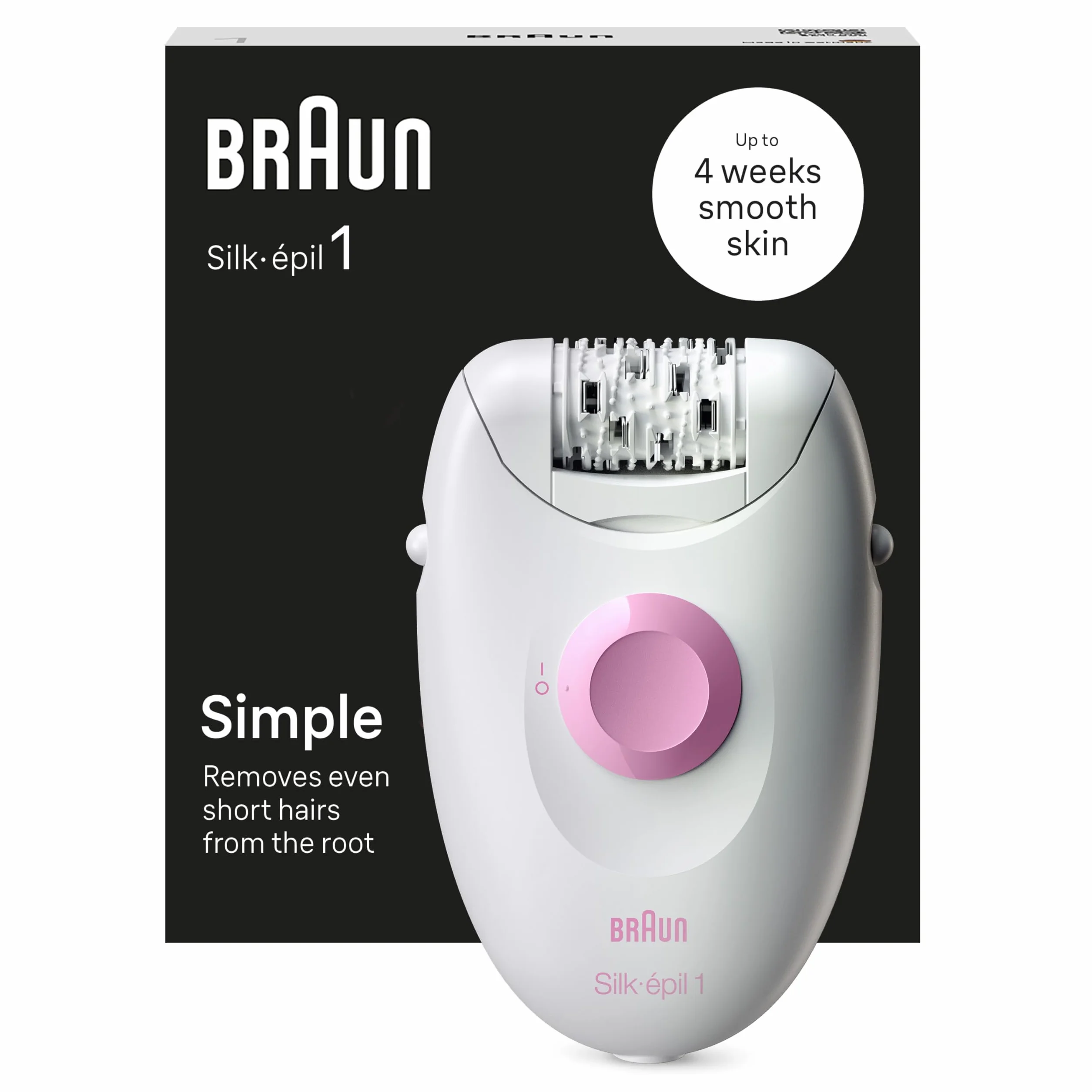 Braun Silk•épil 1 1-010, Depiladora con Cable para La Eliminación del Vello, Semanas de Piel Suave, Blanca/Rosa