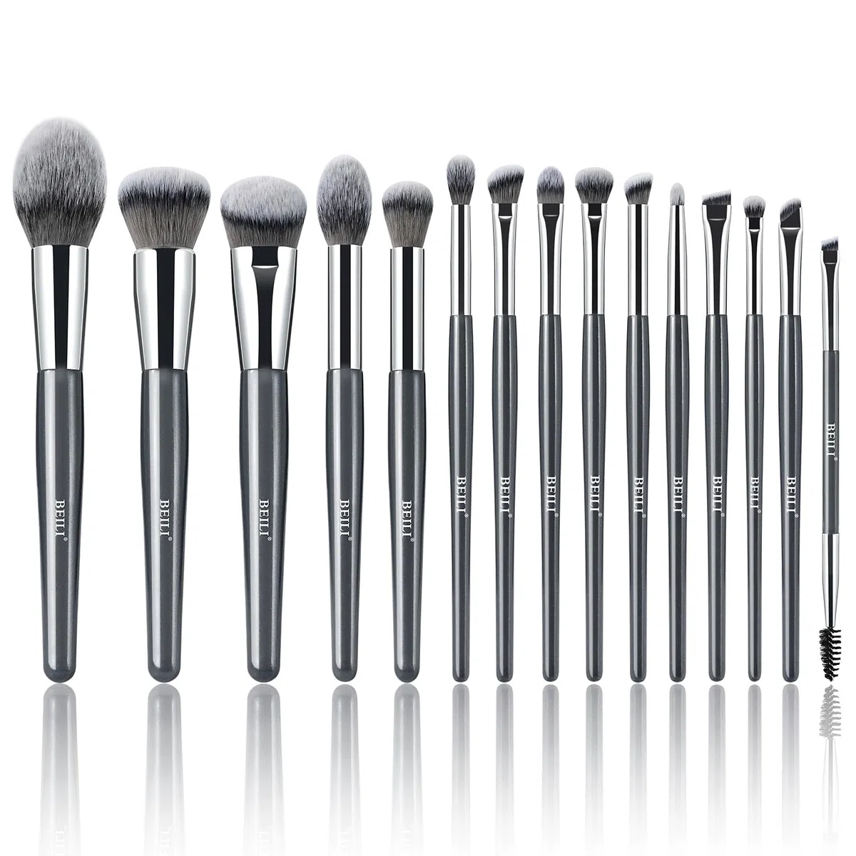 BEILI Brochas de Maquillaje,15 PCS Set de Brochas de Maquillaje Veganas,Base en Polvo Sombra de Ojos Mezcla Corrector Juego de Brochas para Pliegues Pinceles para Delineador de Cejas