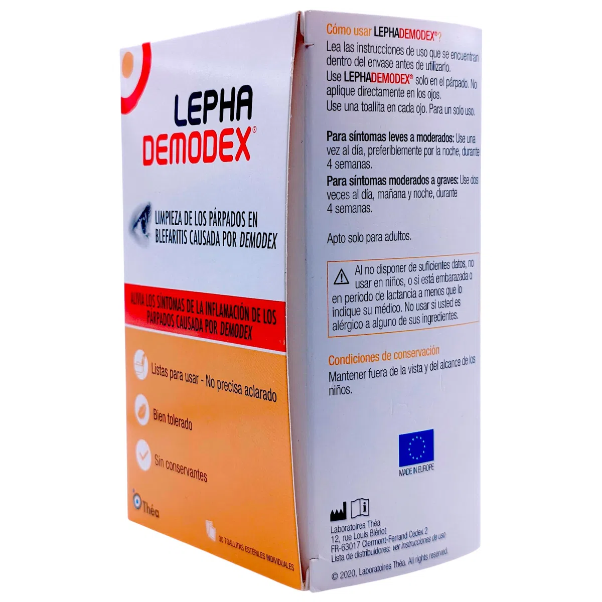 Laboratorios Thea Lephademodex 30 Toallitas Estériles - Higiene de Párpados y Pestañas - Tratamiento para Infección por Demodex y Blefaritis - Con Terpinen-4-ol y Ácido Hialurónico