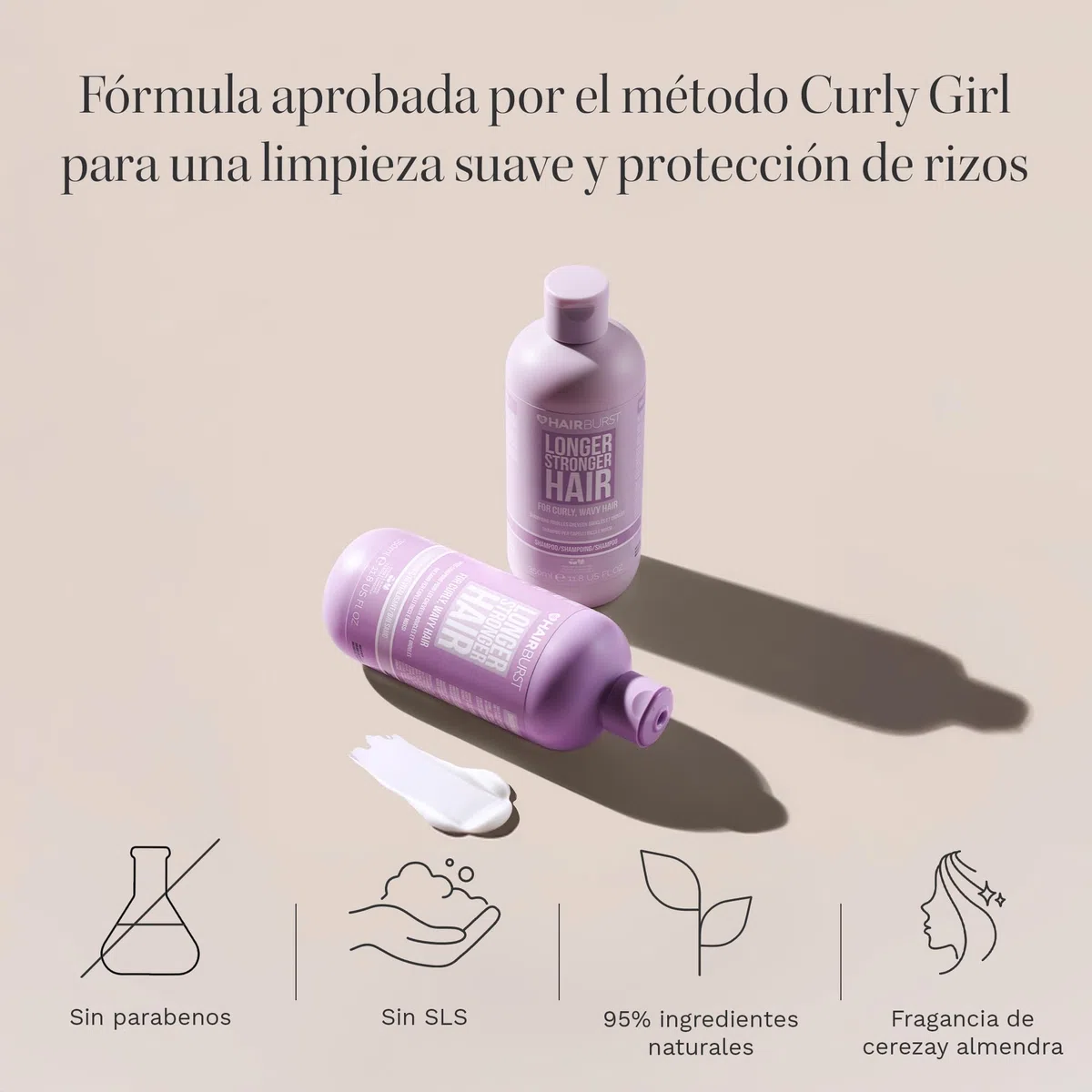 HAIR BURST Champú y Acondicionador para Rizos — Sin Sulfatos parabenos, Método CGM - Aminoácidos, Almendra, Aceite de Cereza - Anti-encrespamiento e Hidratante