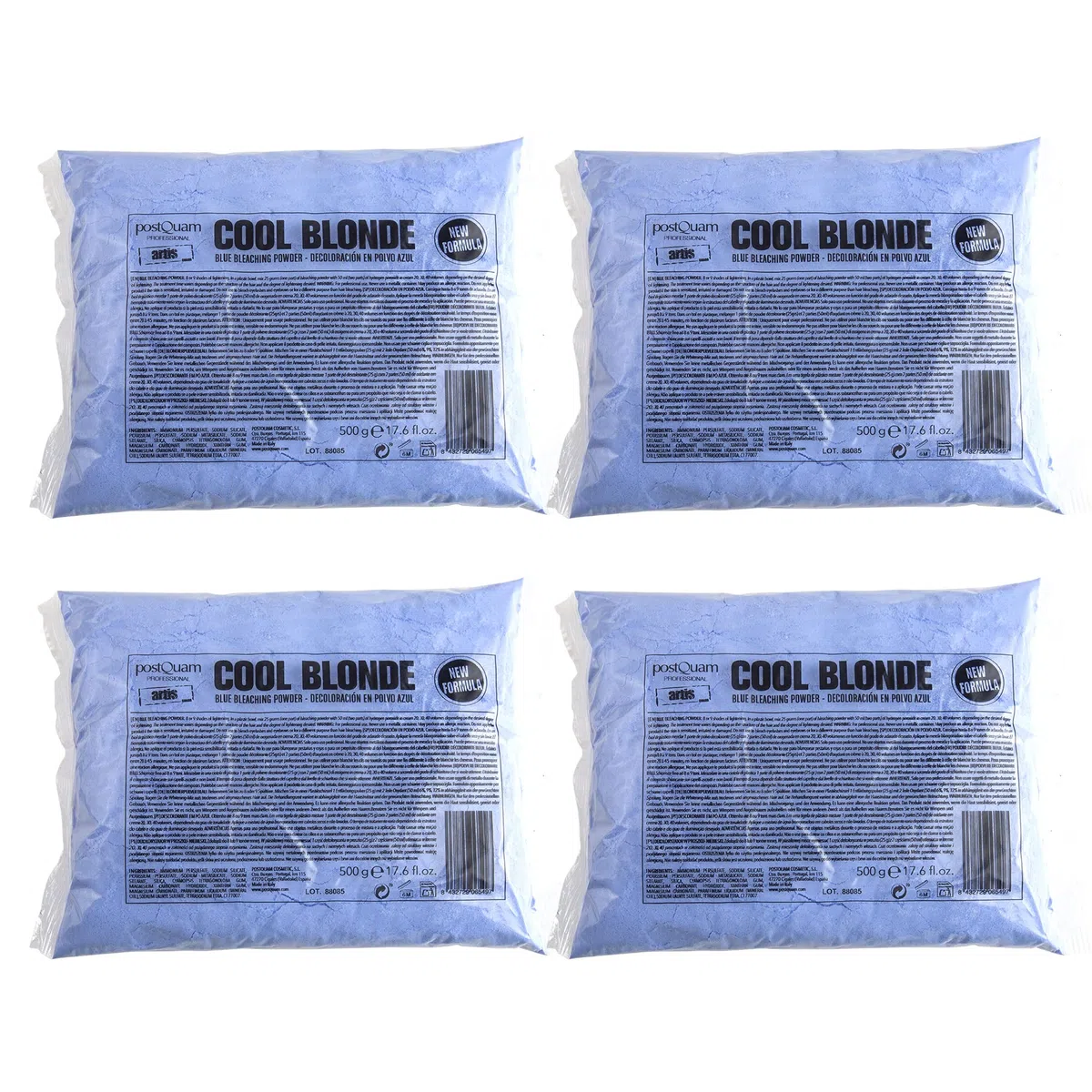 PostQuam - Polvo Decolorante Azul Cool Blonde - Pack 4x500g - Aclara hasta 9 Tonos - Decoloración Profesional para Cabello - Bajo Olor a Amoníaco - Polvo Microgranulado Compacto
