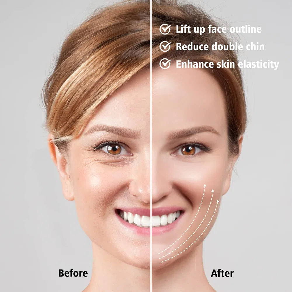 Reductor de Papada Masajeador Facial Electrico,Fototerapia Roja y Azul EMS Masajeador Facial Compresas calientes,45℃ Antiarrugas Belleza Dispositivo Reductor De Papada Lifting para Líneas del Cuello