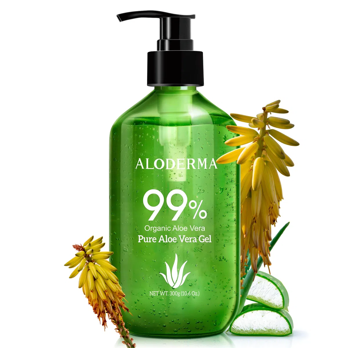 Aloderma Gel de aloe vera puro fabricado con 99% de aloe vera certificado orgánico USDA en 12 horas de cosecha (114 g, 113.4 g) sin concentrados en polvo ni parabenos, perfecto para uso diario