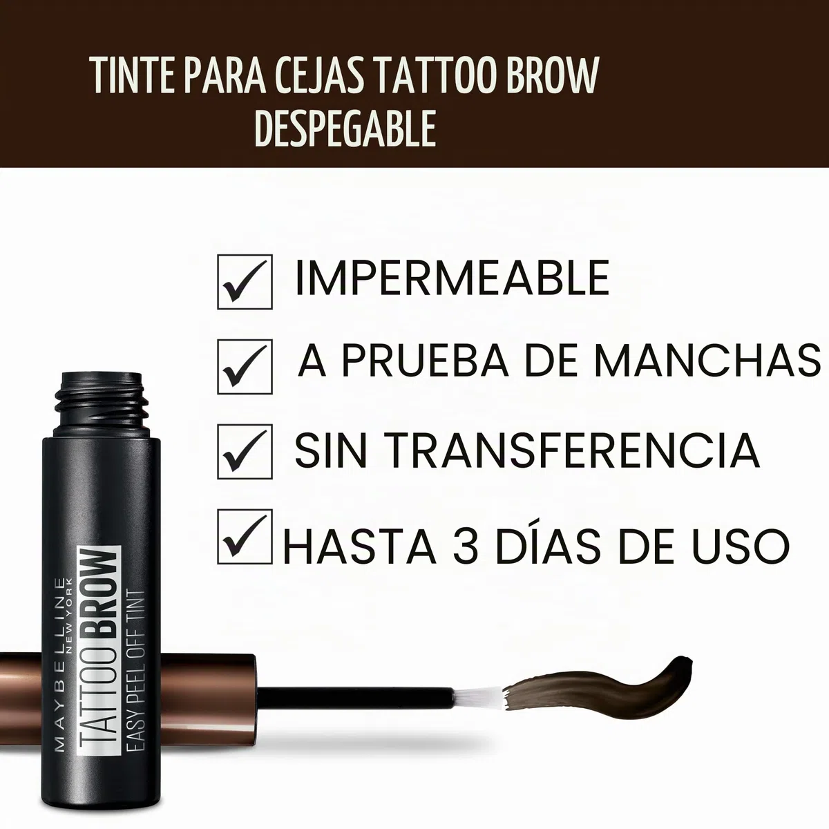 Maybelline New York, Tinte de Cejas Semi-permanente, Tattoo Brow Peel-Off, Dark Brown, 4,6 g