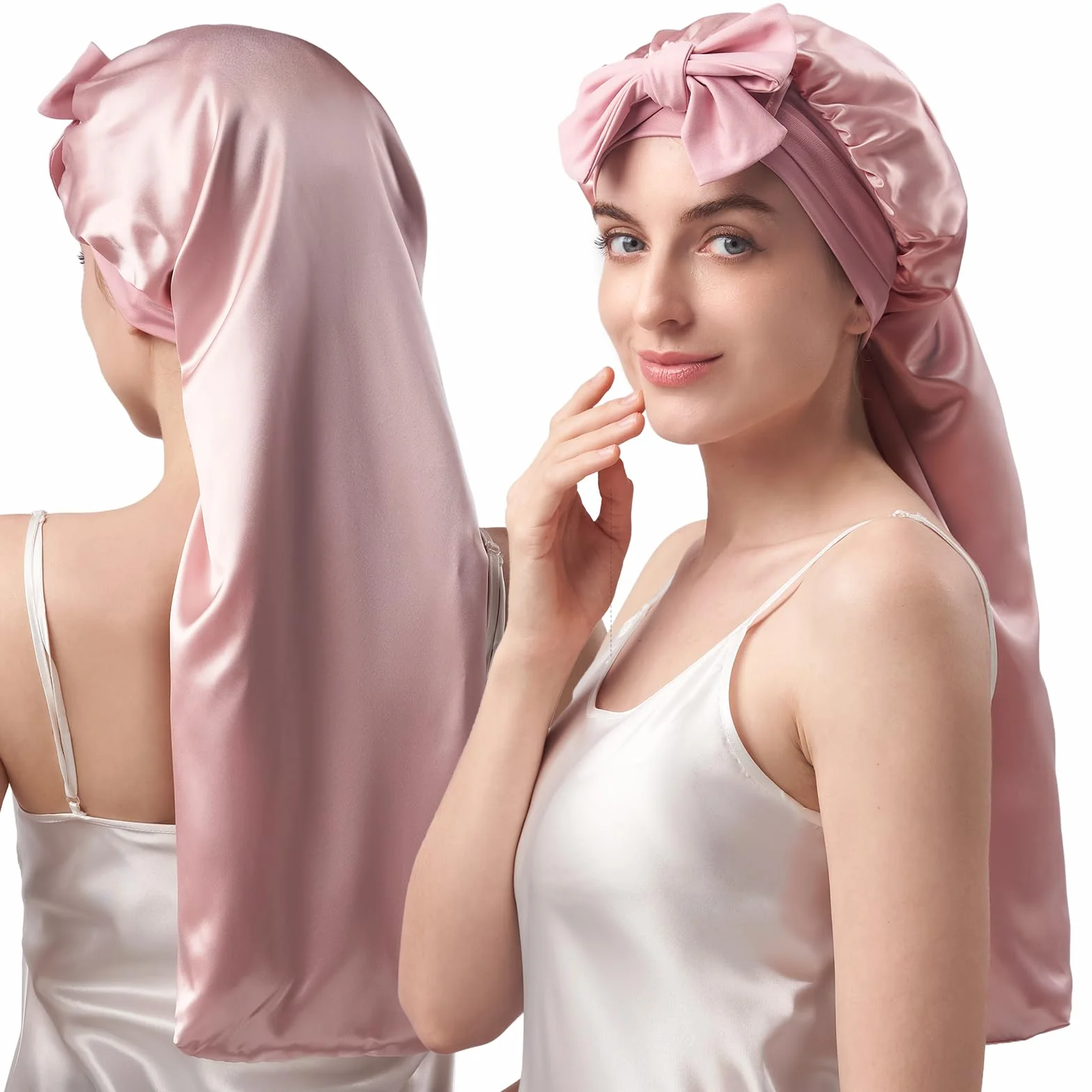 Umisleep 22 Momme 100% Seda de Morera, Gorro de Dormir de Doble Cara, Suave Gorro de Noche para Cabello voluminoso, Transpirable, Banda Ancha Ajustable