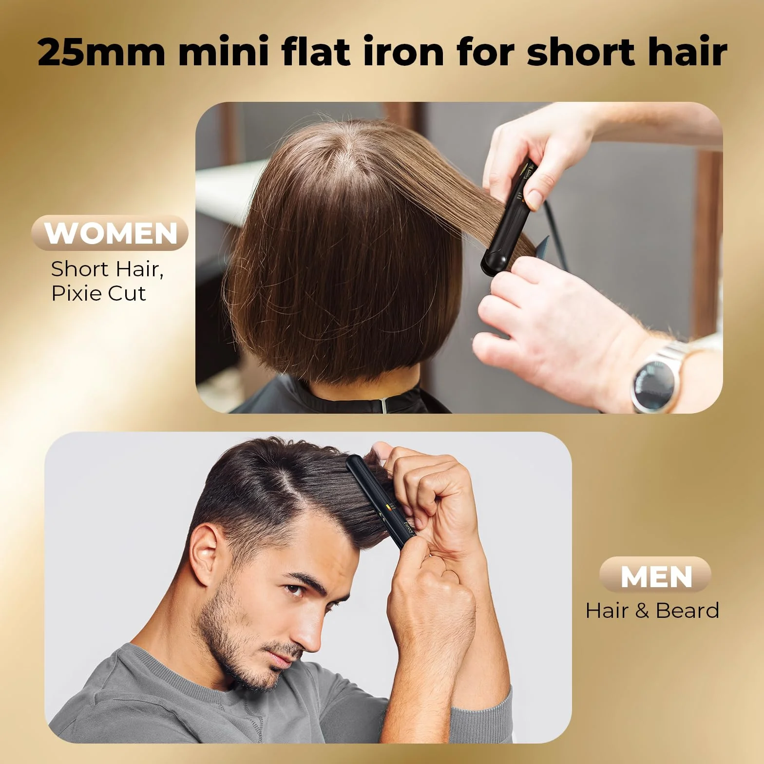 Plancha para Cabello Mini Farery, Ideal para Cabello Corto, con Ajustes de Calor Variables, de Cerámica Turmalina y Doble Voltaje. Plancha Mini con Bolsa, Apagado Automático, Negro.
