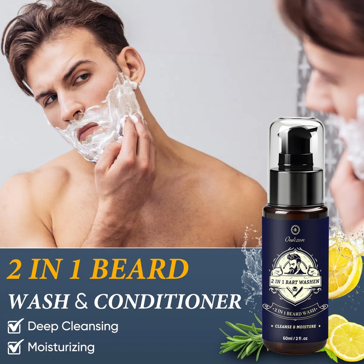 Kit de aseo de barba Oukzon para hombres, set de cuidado de barba 11 en 1 con lavado y acondicionador de barba 60ML, 3 aceites de barba, bálsamo de barba, cepillo de barba, navaja recta, regalos de