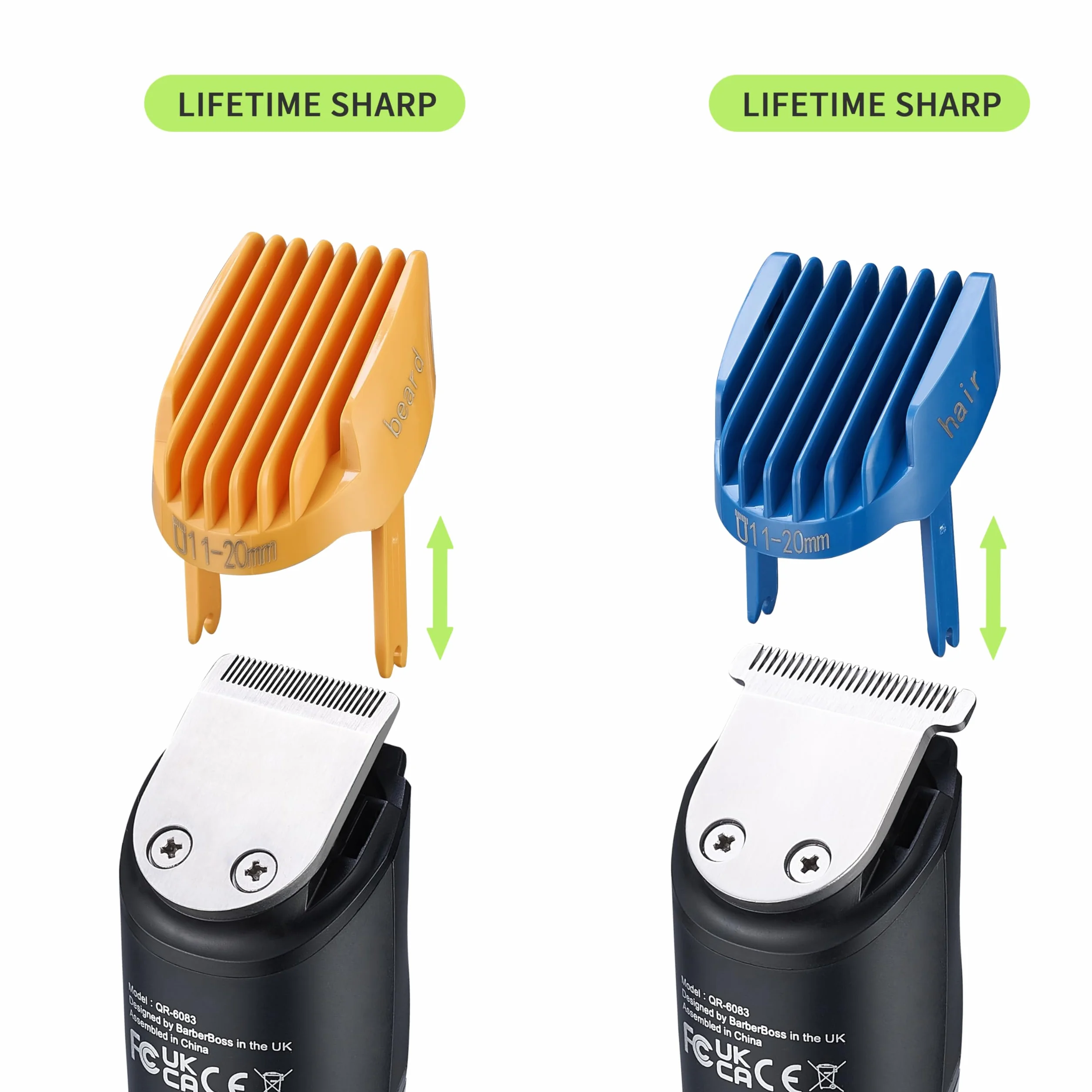 BarberBoss Cortapelos para hombre, kit de cuidado de barba, recortador de vello de orejas y nariz, dial de precisión, cuchilla de cerámica, 4 peines guía, resistente al agua, pantalla LED