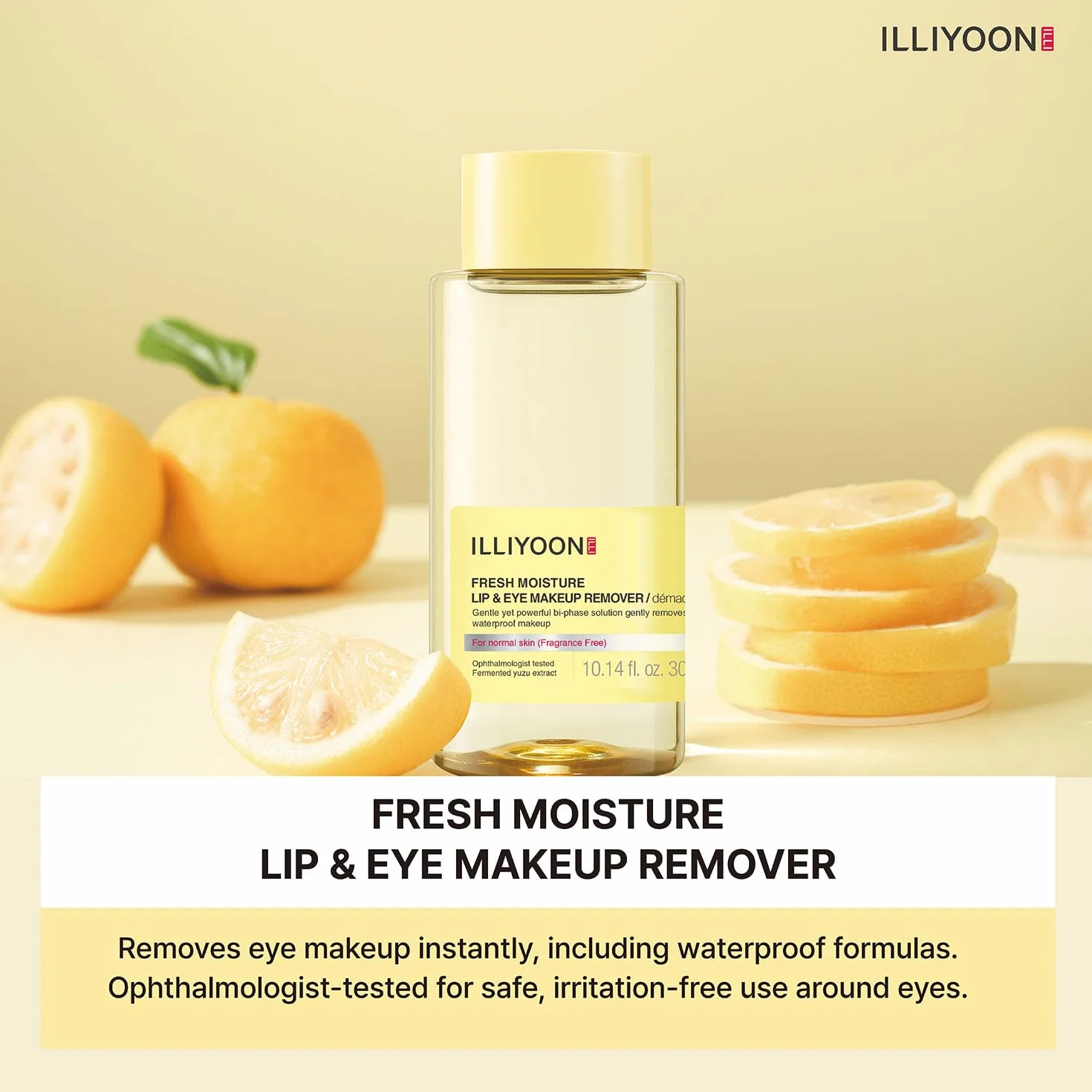 ILLIYOON Fresh Moisture Desmaquillante Labios y Ojos 300ml, desmaquillante instantáneo y suave a prueba de agua, no graso con extracto de yuzu fermentado naturalmente, sin perfume y sin parabenos