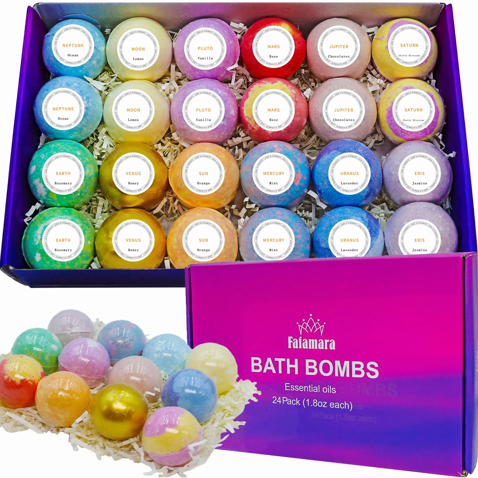 Fafamara 24 piezas de bombas de baño de regalo, bolas de baño ecológicas con ingredientes naturales para ella/él/novia/esposa para cumpleaños y Pascua