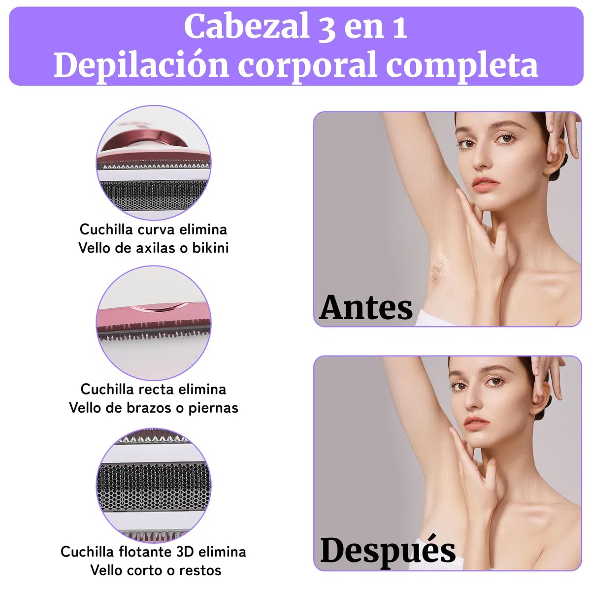 Afeitadora Eléctrica para Mujer con Pantalla LED, Afeitadora Femenina IPX7 Impermeable Uso Húmedo y Seco, Kit de Cuidado Eléctrico 4 en 1 Inalámbrico para Bikini, Rostro (Rosa)