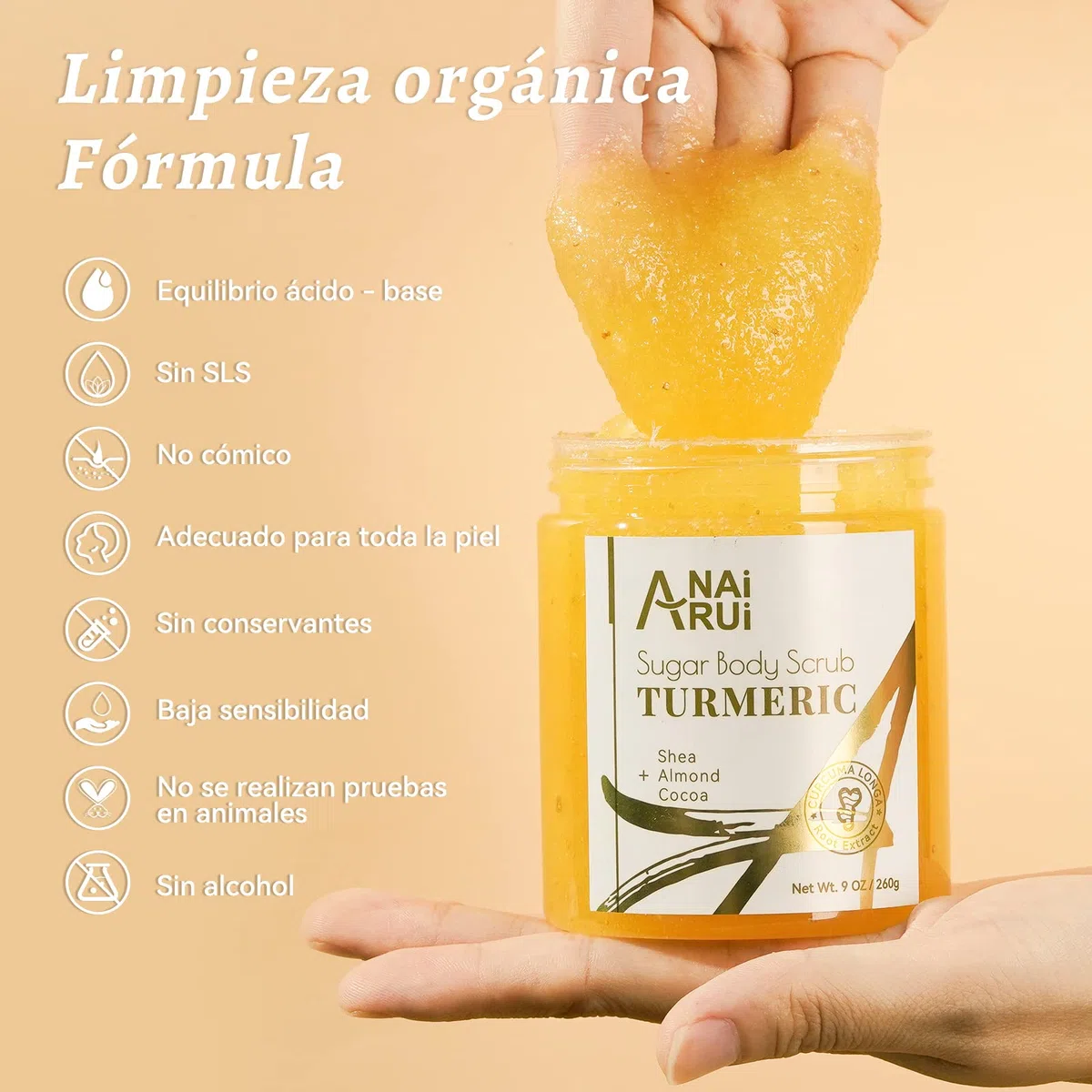 ANAiRUi Exfoliante Corporal Cúrcuma, exfoliante facial, adecuado para manchas oscuras hiperpigmentadas en el cuerpo y la cara, exfoliante, hidratante y exfoliante facial, aroma naranja dulce, 260g