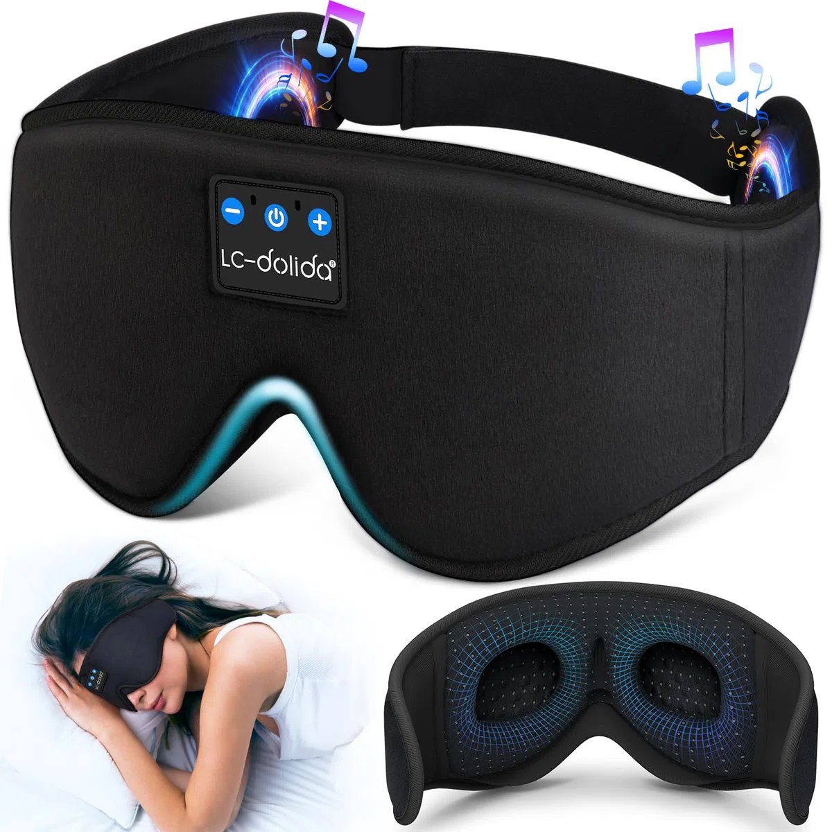 LC-dolida Bluetooth Antifaz para dormir, Auriculares para Dormir Anti-Luz Máscara de Dormir Sin Presión Ocular para Mujeres y Hombres, Auriculares para Dormir en Viajes, Turnos de Noche, Oficina