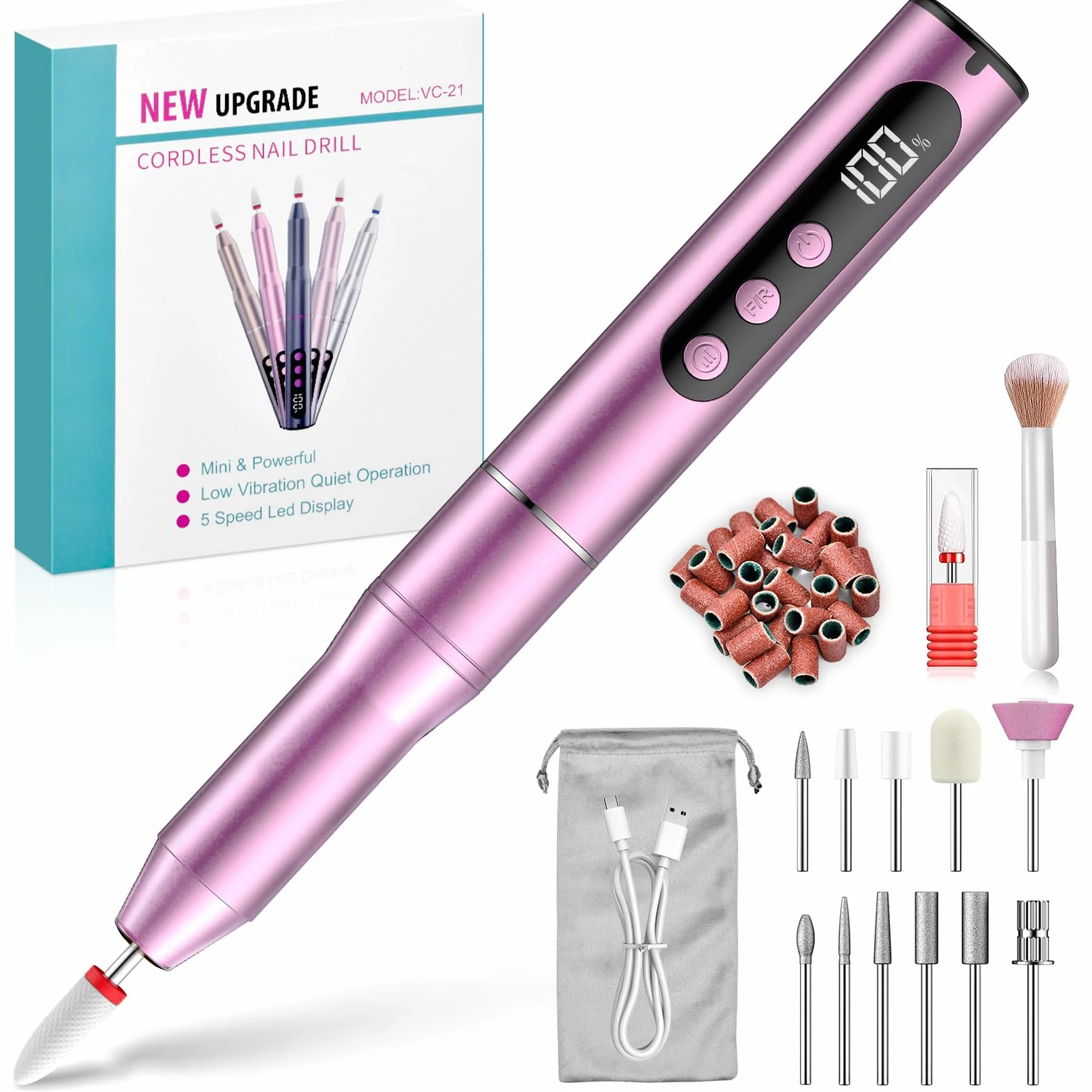 Torno para Uñas,35000RPM Torno para Uñas Profesional,Lima Eléctricas Uñas sin Cable, Velocidad Ajustable, Recargable por USB, para Salón DIY,Manicura y Pedicura