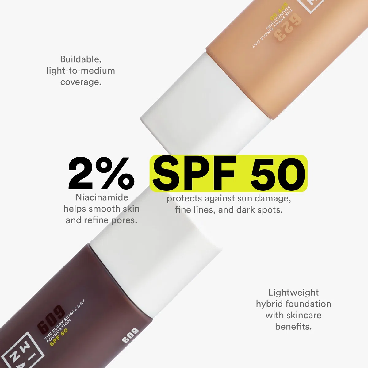 3INA MAKEUP - The Every Single Day Foundation SPF 50 602 - Base de Maquillaje Claro neutro con SPF 50 & Niacinamida - Fórmula ligera - Modulable - Cobetura ligera a media - Vegan - Cruelty Free