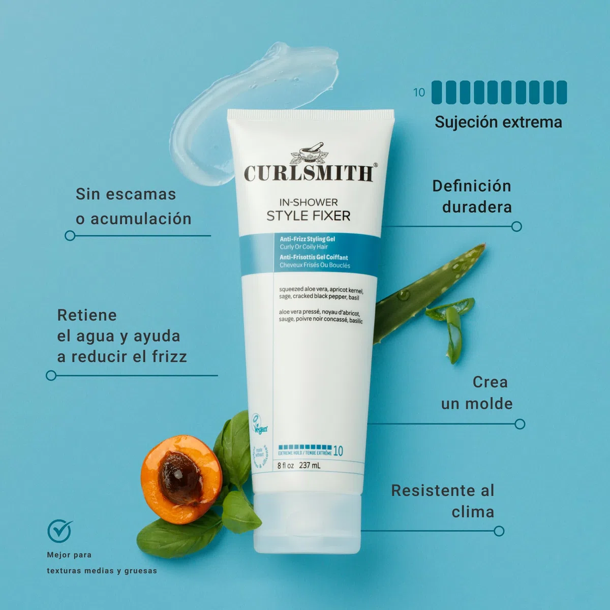 Curlsmith In-Shower Style Fixer - Gel de fijación fuerte para rizos, estilizado resistente a la humedad, para todo tipo de rizos, vegano y libre de crueldad (8 oz)