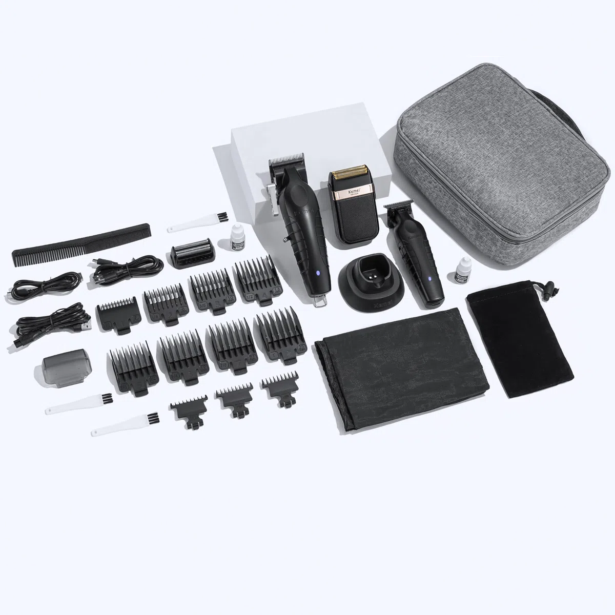 KEMEI Cortapelos profesional, juego de maquinilla de afeitar eléctrica para hombre, cortapelos inalámbrico, kit de corte de pelo con cortapelos USB