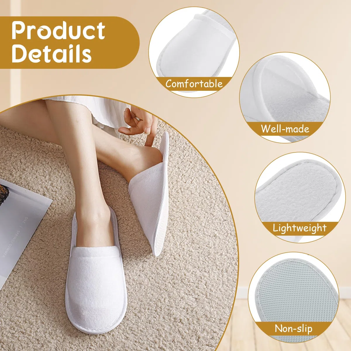 Tissting 20 Pares Pantuflas de SPA Desechables para Hotel, Zapatillas de Hotel para Invitados, Zapatillas de Hotel, Estar por Casa con Punta Cerrada Unisex para SPA, Hotel, Fiesta