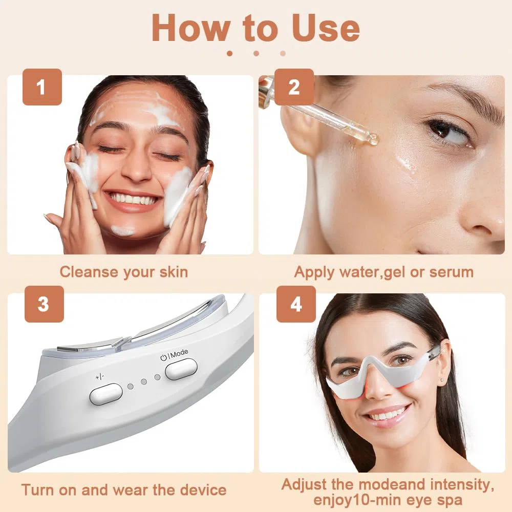Terapia Luz Roja Masajeador Ojos, Luz Roja Terapia Masajeador de Ojos, Gafas Presoterapia Ocular, Gafas Masaje Ojos, Masajeador Contorno de Ojos para Antiarrugas, Crema Ojeras y Bolsas