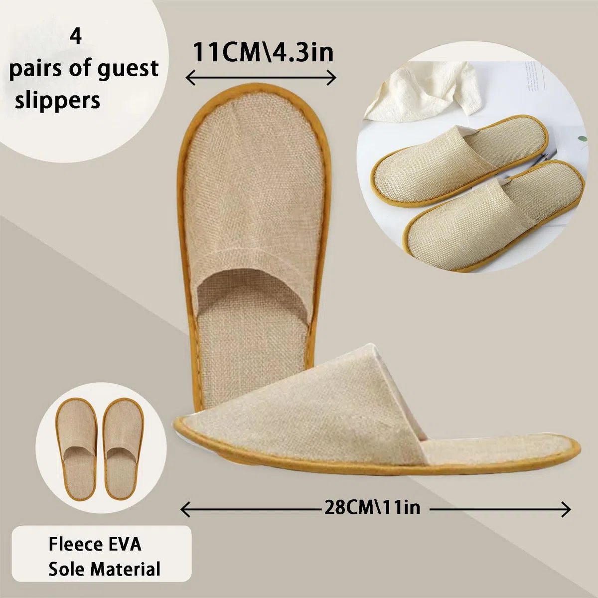 Hotel Comfort Slippers, 4 Pares Zapatillas de Viaje, Desechables Antideslizantes (Talla Eu 37-43)