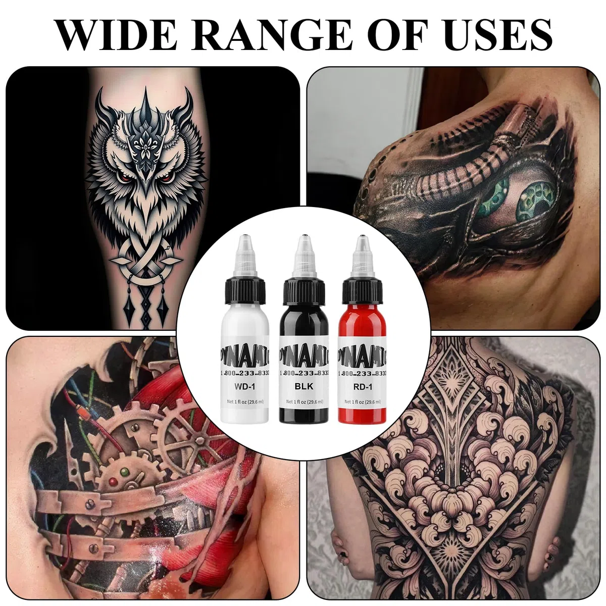 3pc 30ml Tinta de Tatuaje Profesional Blanco Puro y Tinta de Tatuaje Rojo y Negro Tintas para Tatuajes Ink Tattoo Fórmula vegana con Pigmentación Estándar para Colorear Mezclar (Blanco y Rojo y Negro)