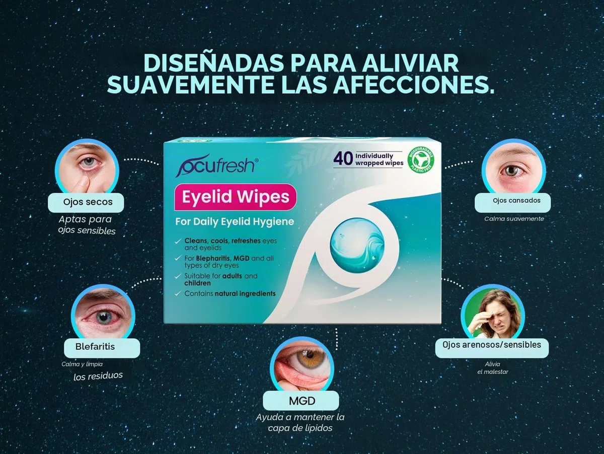 Toallitas para párpados de blefaritis, paquete de 20 unidades envueltas individualmente, removedor de maquillaje natural y alivio para ojos cansados
