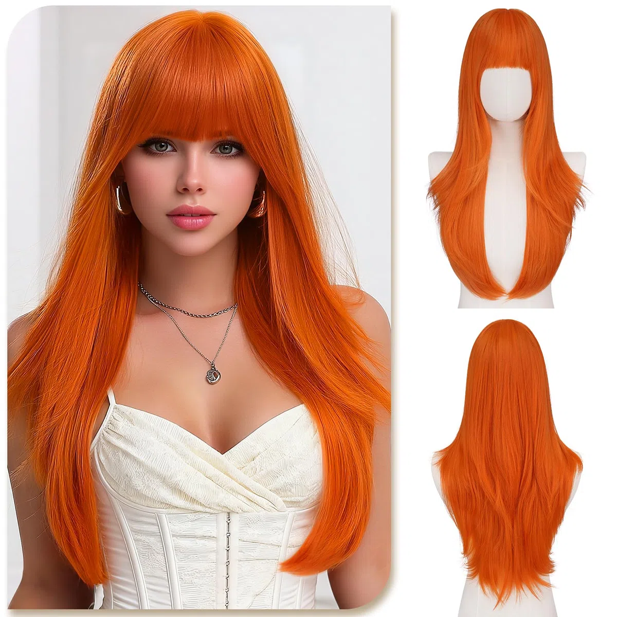 Sofeiyan Peluca Recta Largo de 65 cm,Peluca Sintética Naranja Calabaza en Capas,Peluca para Mujer Preestilizada,Adecuada Para Citas Vacaciones Fiestas Cosplay