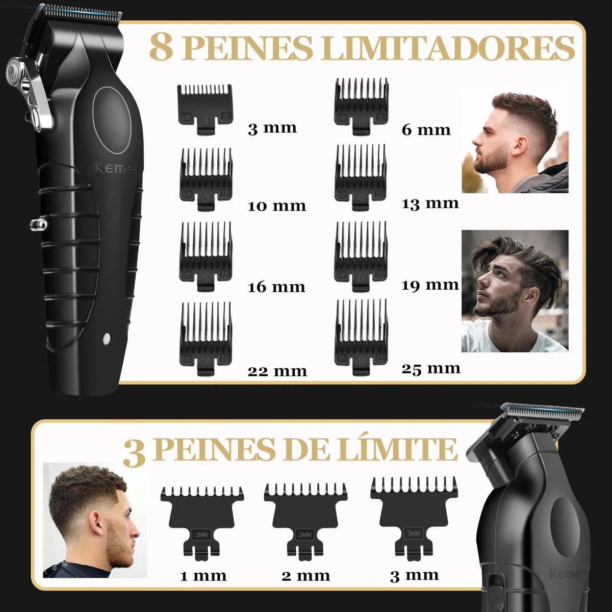 KEMEI Cortapelos profesional, juego de maquinilla de afeitar eléctrica para hombre, cortapelos inalámbrico, kit de corte de pelo con cortapelos USB