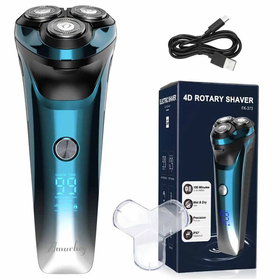 Máquina de Afeitar Barba [2026 New] Afeitadora Eléctrica Hombre con recortadora, Cabezal flexible 360º, 120 min de uso, En Seco y Húmedo, USB-C Recargable, Azul
