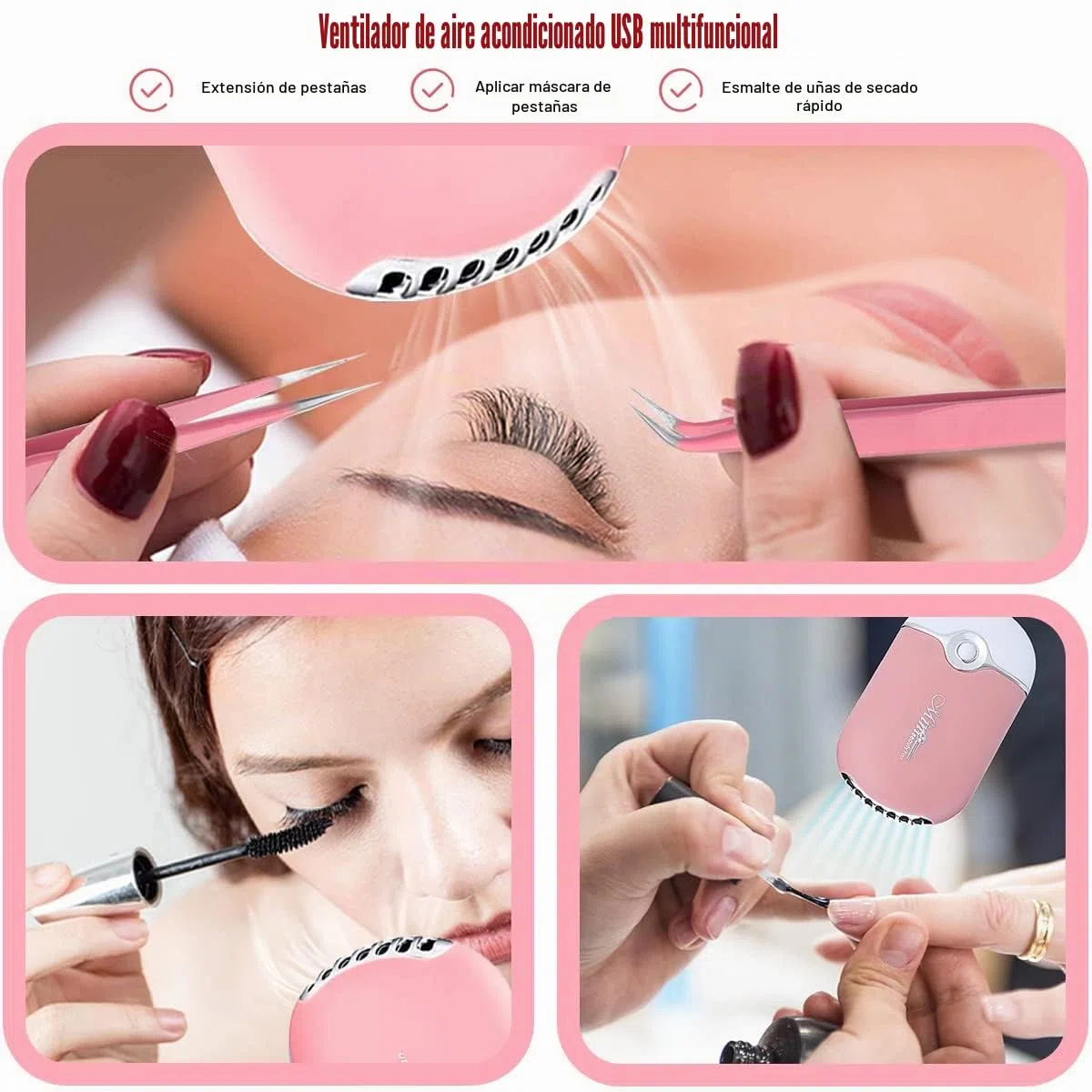 Kit Extensión Pestañas Accesorios Lash Postiza Secador de Pestañas USB Nano Pulverizador Pinza Rímel Cepillo Parche Ojos Cinta Espejo Eyelash Cepillo de Champú Pegamento Anillo Botella de Lavado