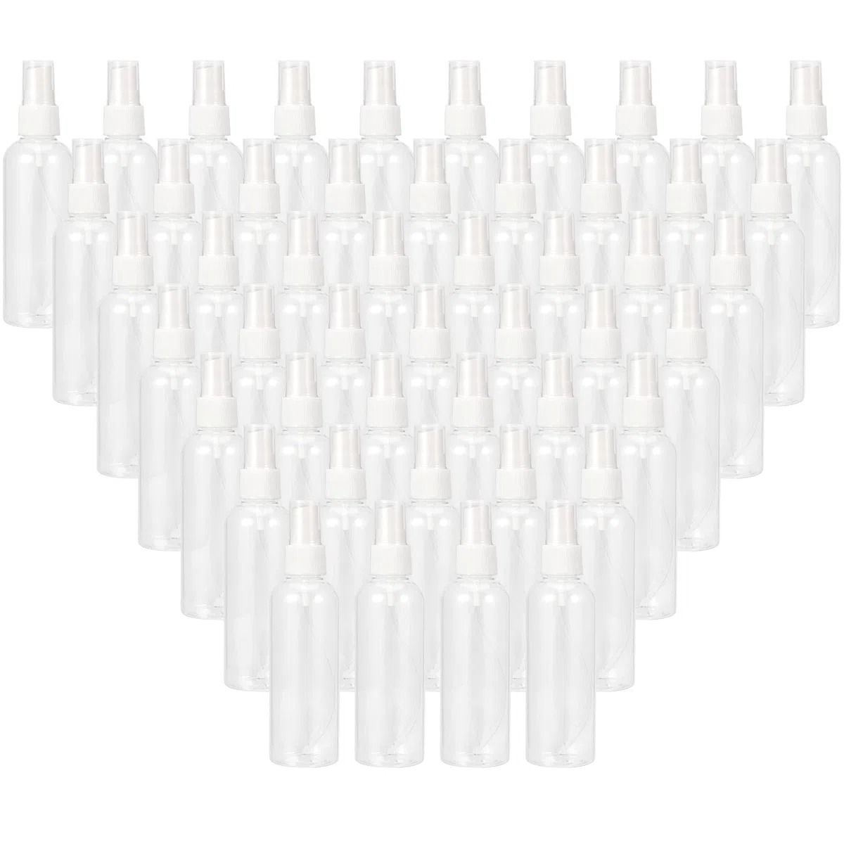 MANCHAP Paquete de 50 botellas de spray de plástico de 50 ml con tapas, botellas de plástico recargables vacías transparentes, botellas de spray de niebla fina, mini botellas de spray