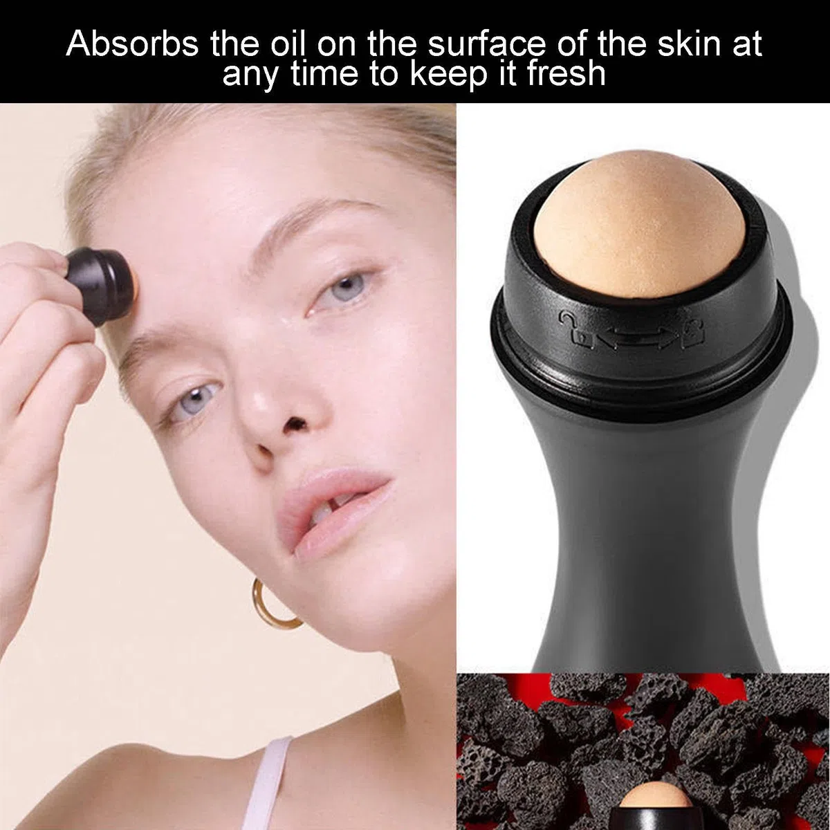 Rolling Stone - Herramienta para el cuidado piedra volcánica, control la piel grasa para maquillaje facial, rodillo facial reutilizable Lingjiong