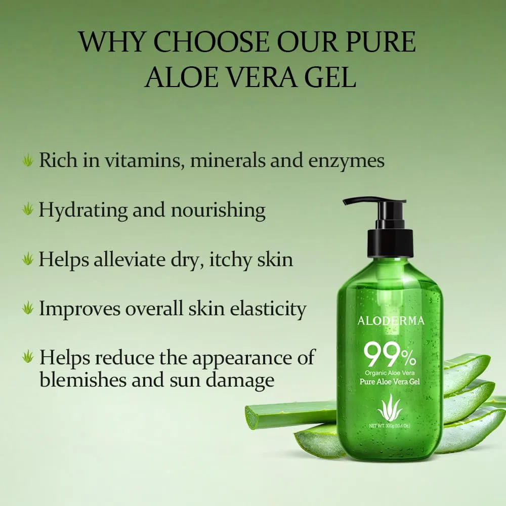 Aloderma Gel de aloe vera puro fabricado con 99% de aloe vera certificado orgánico USDA en 12 horas de cosecha (114 g, 113.4 g) sin concentrados en polvo ni parabenos, perfecto para uso diario