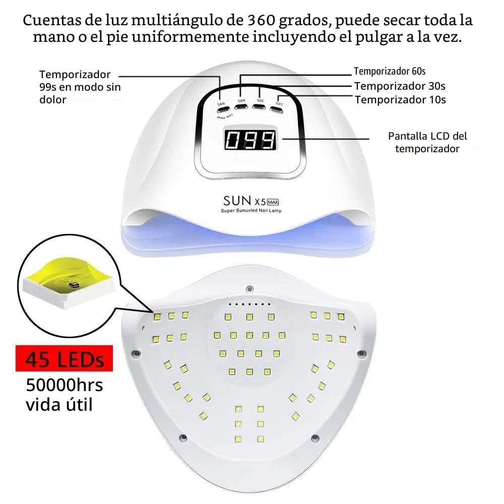 Lámpara para secador de uñas de 150 W, lámpara UV LED para uñas de gel, con temporizador de 10s/30s/60s/99s, sensor infrarrojo, pantalla LCD