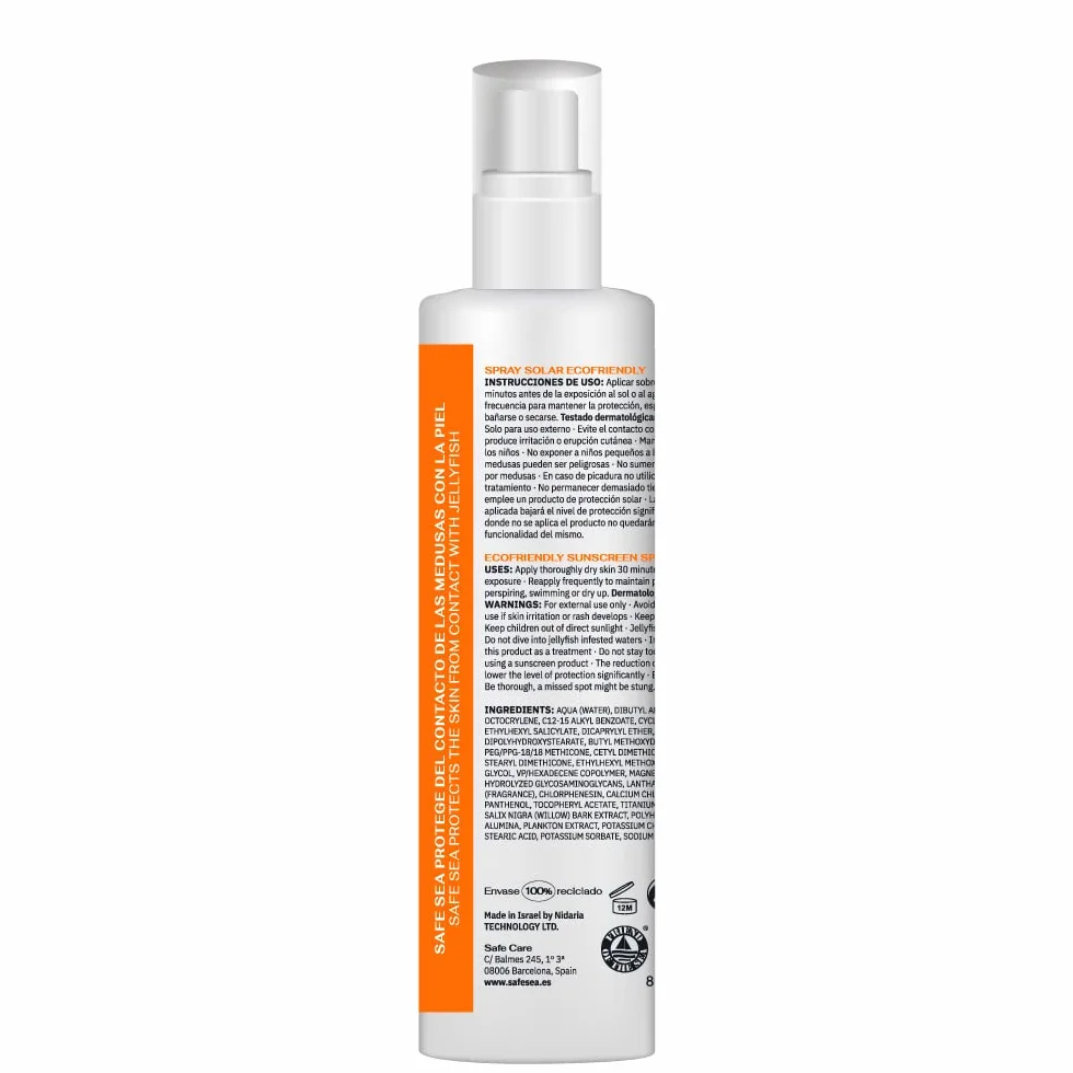 SAFE SEA - Solar Medusas Crema Solar 50 SPF Adultos 250ml | Protector Solar 50 Eco-Friendly | Spray Solar 50 | Proteccion Solar 50 SPF | Antimedusas