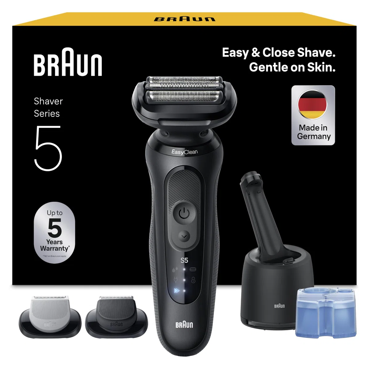 Braun Series 5 Afeitadora Eléctrica Hombre, 52-N7650CC, Negro | Máquina de Afeitar En Seco Y Mojado, 50 Min de Uso, con Centro de Limpieza Y 2 Accesorios de Rasurado