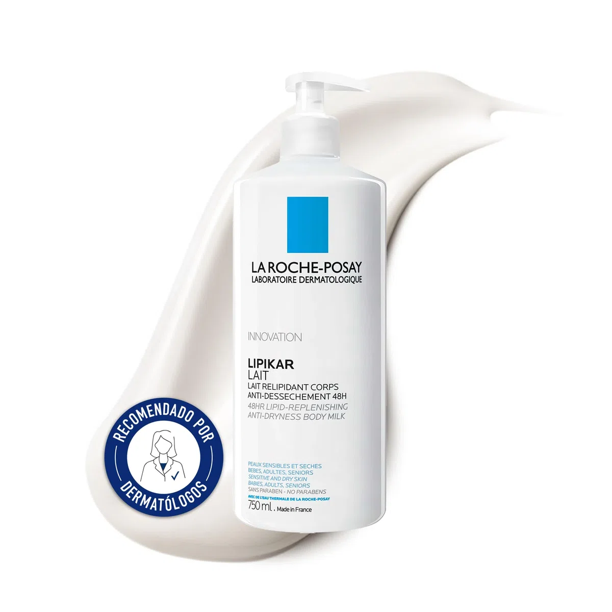 La Roche Posay - Leche Hidratante Corporal, Apta para Pieles Secas, Muy Secas o Atópicas, 48 Horas de Hidratación y Protección, Fórmula con Niacinamida y Manteca de Karité, Lipikar, 750 ml