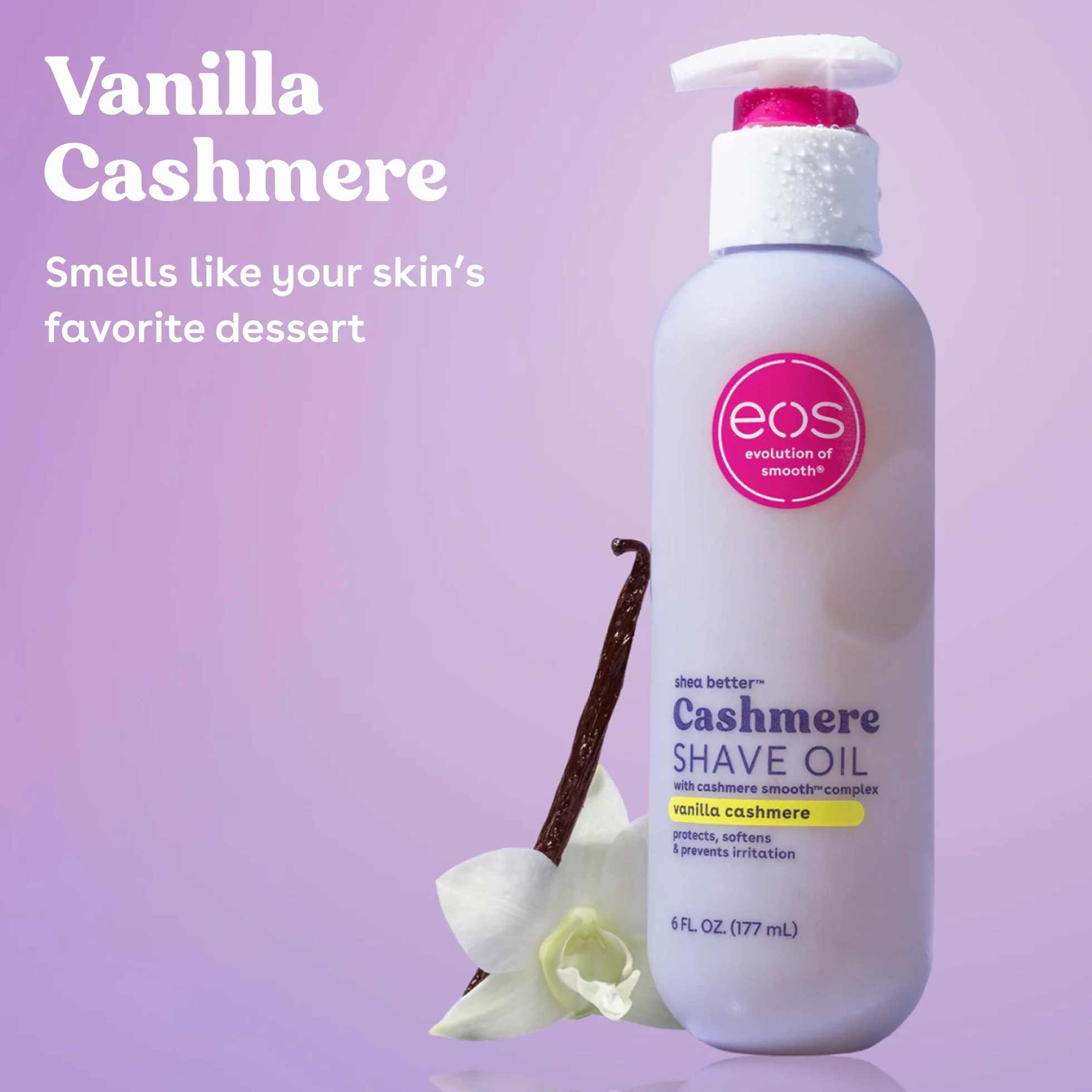 eos Cashmere Skin Collection Shave Oil- Vanilla Cashmere Scented, Entire Bikini Area-Approved, 6 fl oz