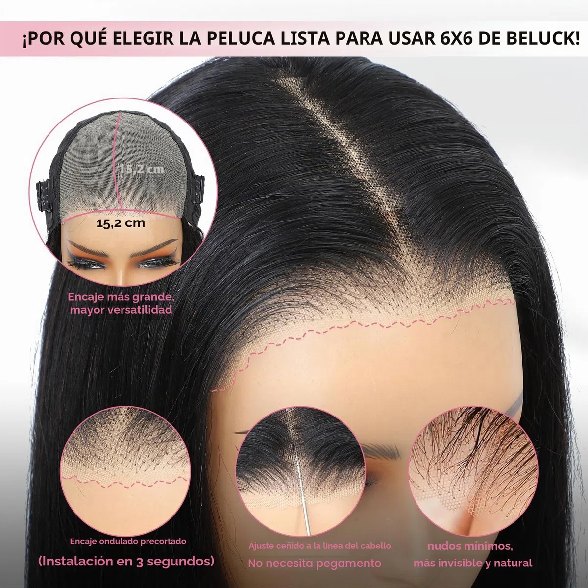 Peluca de pelo humano con flequillo, peluca de pelo humano, ondulado, 6 x 6 cm, corte previo, encaje frontal, relájate para usar, sin pegamento, cabello humano para mujeres negras, 200 % densidad