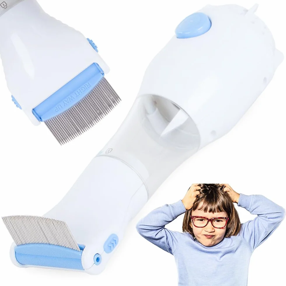 PARENCE.- Peine eléctrico para piojos con dispositivo de aspiración y filtros de limpieza/Herramienta para tratar piojos y liendres (peine/aspiradora), toma de carga de pared - Niños, mascotas
