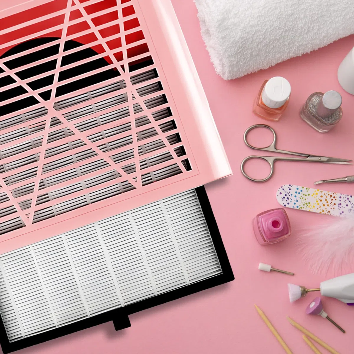 Retoo - Aspirador de uñas profesional para salón de manicura y hogar (80 W, potente aspirador para manicura, salón, diseño de uñas, velocidad 4500 rpm, rosa