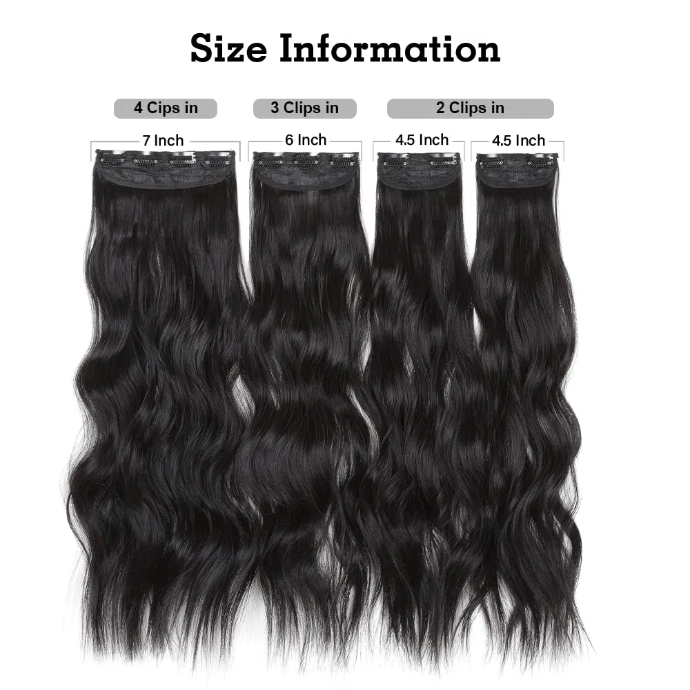 Clip in Hair Extensions Juego de 24 Pulgadas 4 Piezas Rizado Clip de Extensión de Cabello, Piezas de Cabello Para Mujeres YDDM Fibras de Cabello Sintéticas A(1B#)