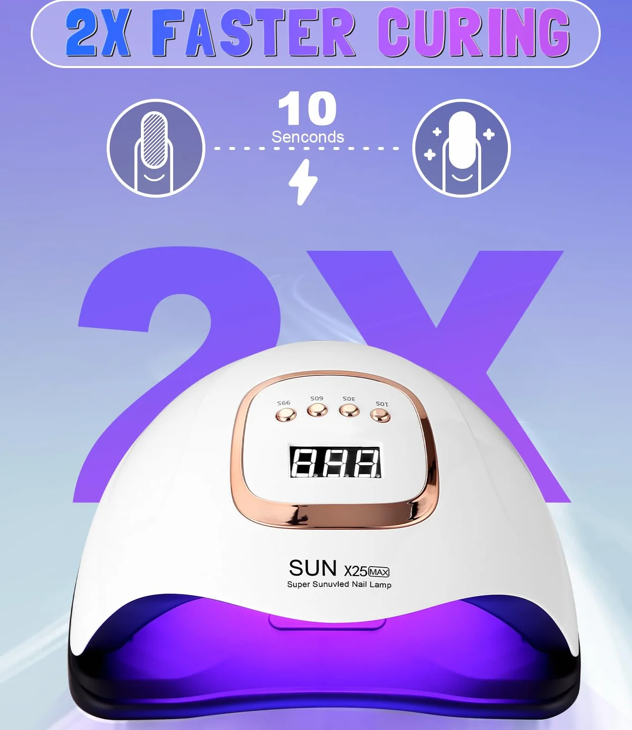 Zawaer Lámpara UV para uñas de gel, lámpara LED de 380 W, para esmalte de gel, con pantalla digital, sensor automático, 4 ajustes de temporizador, 81 perlas de lámpara, secador de uñas para salón y