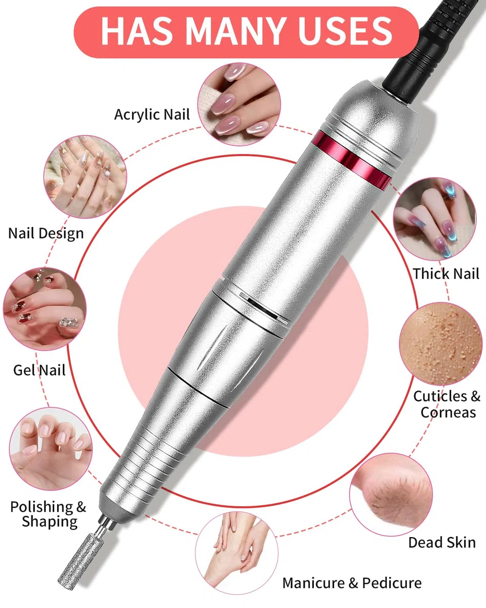 Torno para Uñas Profesional 45000 rpm, Drill para Uñas Profesional, Nail Drill, Lima Electrica Uñas, Torno Pedicura para Manicura, Pulido y Eliminación de gel de Uñas Acrílicas