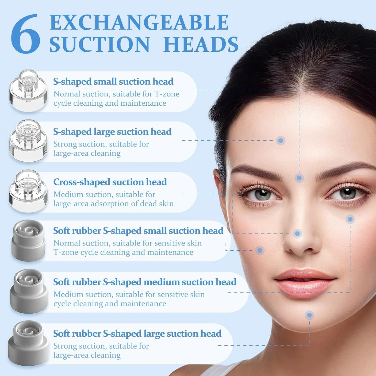 Succionador de Puntos Negros, Limpiador de Poros Facial Eléctrico Con 6 Cabezales 3 Modos, Extractor de Puntos Negros Facial para Eliminars Puntos Negro, Comedones y El Acné Graso